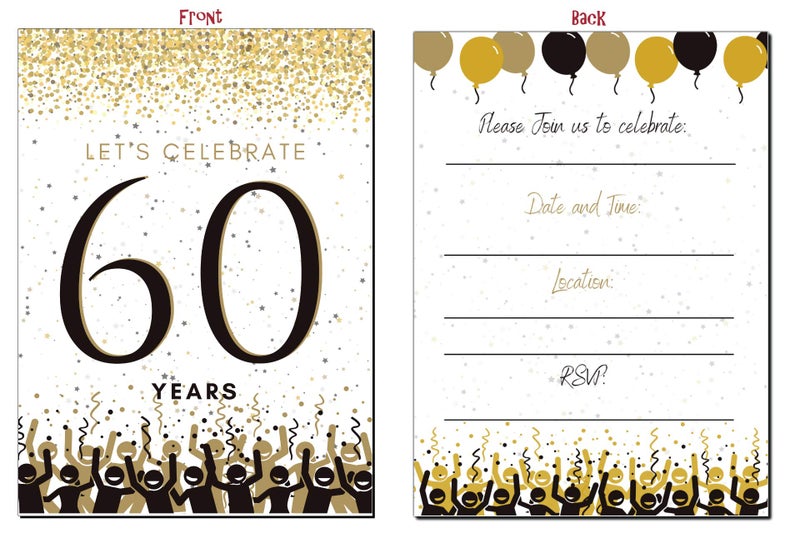 Elcer 60th Birthday Party Invitations Years celebration Happy Anniversary 5 x 7 Black & Gold Invitations Fill In Style 20 Count with Envelopes You're Invited Surprise Party (White) - Image 2